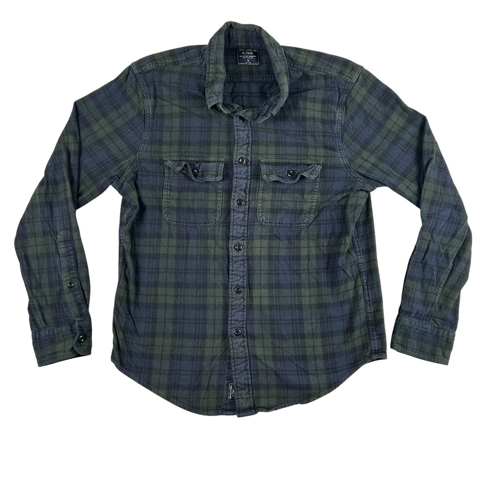 Abercrombie & Fitch Shirt Mens Medium Green Plaid Flannel Long Sleeve Button